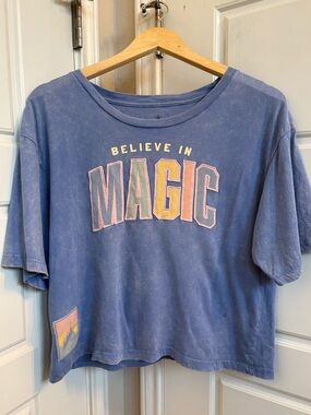 Disney Believe in Magic Blue Boxy Fit Cropped Tshirt Size Small